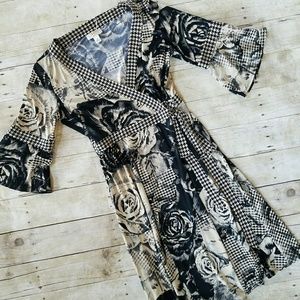 Talbots womens tan and black floral dress